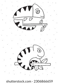 Chameleon outline illustration image. 
Hand drawn image artwork of chameleon. 
Simple cute original logo.
Hand drawn vector illustration for posters, cards, t-shirts.