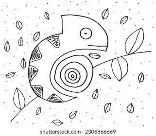 Chameleon outline illustration image. 
Hand drawn image artwork of chameleon. 
Simple cute original logo.
Hand drawn vector illustration for posters, cards, t-shirts.
