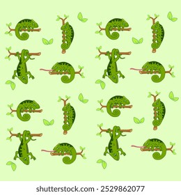 Chameleon pattern in flat vector on light green backgroud for cover, wrapper and wallpaper