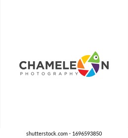 Chameleon Photography Logo Design Colorful . Chameleon Cam Logo Colorful Template .