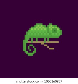 chameleon pixel icon. Pixel art. Old school computer graphic. 8 bit video game. Game assets 8-bit sprite.