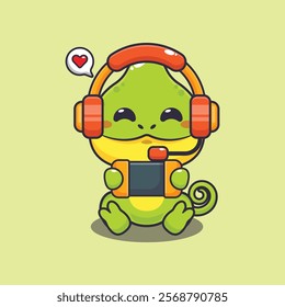 Chameleon play a game cartoon vector illustration. Vector cartoon Illustration suitable for poster, brochure, web, mascot, sticker, logo and icon.