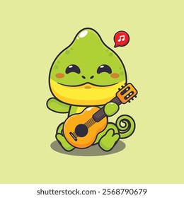 Chameleon playing guitar cartoon vector illustration. Vector cartoon Illustration suitable for poster, brochure, web, mascot, sticker, logo and icon.