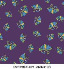 Chameleon seamless pattern. Background of tropical lizard. Repeated texture in doodle style for fabric, wrapping paper, wallpaper, tissue. Vector illustration.