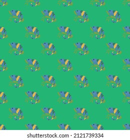 Chameleon seamless pattern. Background of tropical lizard. Repeated texture in doodle style for fabric, wrapping paper, wallpaper, tissue. Vector illustration.