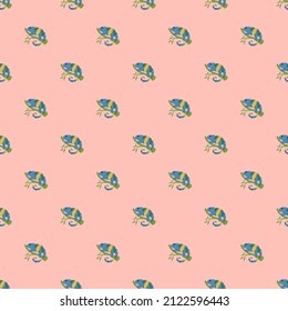 Chameleon seamless pattern. Background of tropical lizard. Repeated texture in doodle style for fabric, wrapping paper, wallpaper, tissue. Vector illustration.