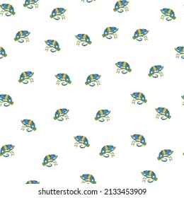 Chameleon seamless pattern. Background of tropical lizard. Repeated texture in doodle style for fabric, wrapping paper, wallpaper, tissue. Vector illustration.