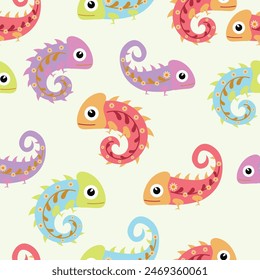 chameleon seamless pattern in flat vector