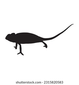 chameleon silhouette set collection isolated black on white background vector illustration