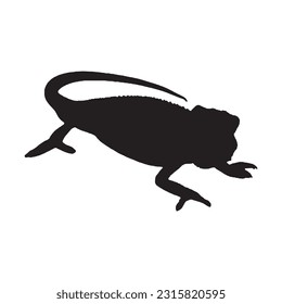chameleon silhouette set collection isolated black on white background vector illustration