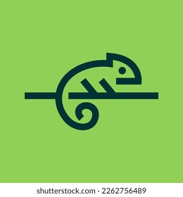 Chameleon simple line icon logo vector design. Chameleon reptile vector in abstract outline Illustration