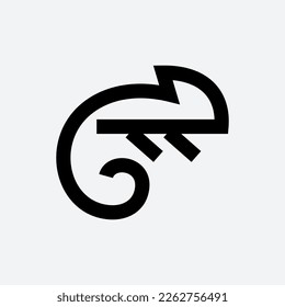 Chameleon simple line icon logo vector design. Chameleon reptile vector in abstract outline Illustration