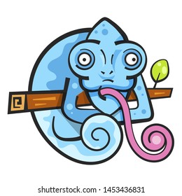 Chameleon Sitting On a Branch. Reptile Vector Illustration.