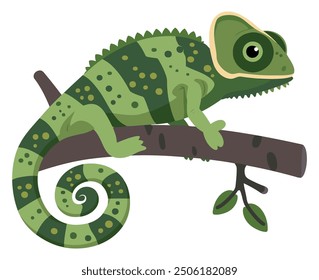 Chameleon Sitting on a Tree. Flat Vector Illustration