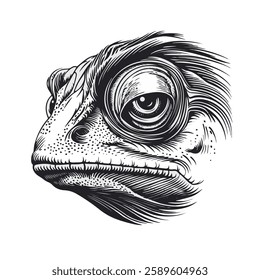 Chameleon sketch black and white engraving drawing. 3 colors EPS 10 vector illustration