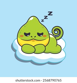 Chameleon sleep cartoon vector illustration. Vector cartoon Illustration suitable for poster, brochure, web, mascot, sticker, logo and icon.