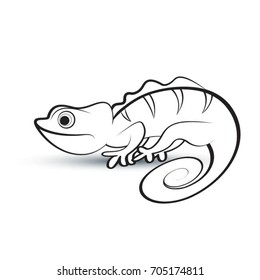 chameleon with smile in black outline-vector drawing