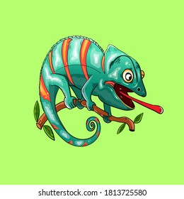 chameleon sticking her tongue out vector