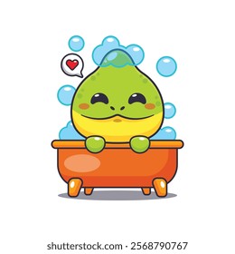 Chameleon taking bubble bath in bathtub cartoon vector illustration. Vector cartoon Illustration suitable for poster, brochure, web, mascot, sticker, logo and icon.