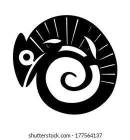 Chameleon Tattoo Black Silhouette Stylized Vector 