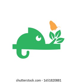 Chameleon in a tree branch logo. Chameleon vector.