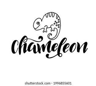 Logo de la tipografía de Chameleon con texto dibujado a mano de camaleón.  Plantilla para el diseño animal, ropa infantil, decoración de vivero.