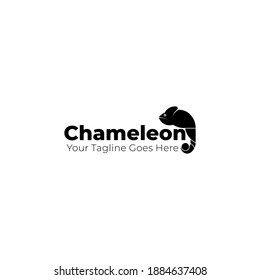 Chameleon Typography logo with standing chameleon on text. Good template for animal design.