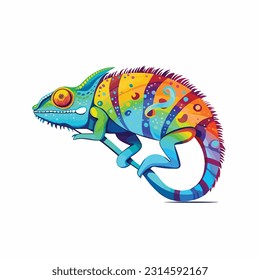 chameleon vector 2d flat color white background