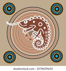 Chameleon vector, Aboriginal art background with Chameleon , Illustration based on aboriginal style of dot painting vector