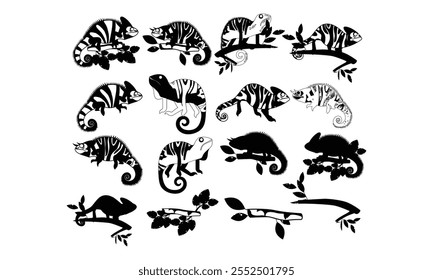 Chameleon Vector bundle, Clipart, Silhouette, Vector, icons, illustration, design.