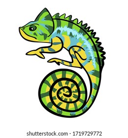 Chameleon. Ilustración vectorial de un camaleón. Chameleon aislado sobre un fondo blanco.