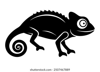 Chameleon vector silhouettes, white background.