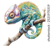 Chameleon watercolor clipart isolated white background 