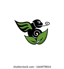 chameleon with wing nature vector logo design