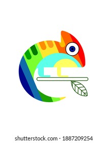 Chameleon wit rainbow color vector illustration. Colorful,icon,reptile lover,animal, pet.