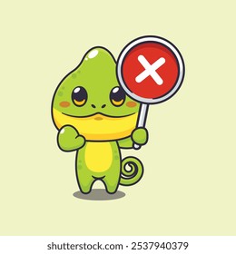 Camaleón con la Ilustración vectorial incorrecta de la historieta del signo. elemento de diseño conveniente para el cartel, folleto, Web, mascota, etiqueta engomada, logotipo e icono.