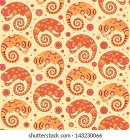 Chameleons decorative seamless pattern in cartoon style in vector.  Can be used for wallpapers, fills, web page background, surface textures