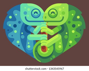 Chameleons in love. Heart of chameleons