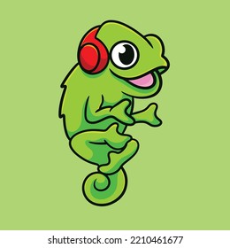 Chamelon Cartoon Mascot Vector Design Flat