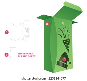 Chamfered box with Christmas festival window die cut template and 3D mockup