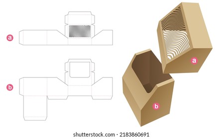 Chamfered box with curved pattern lid die cut template and 3D mockup