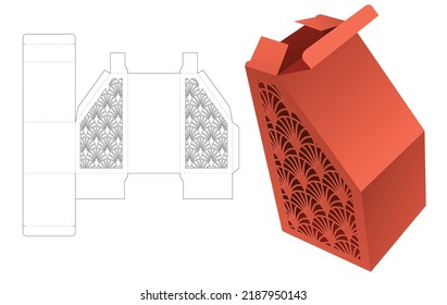 chamfered box with Japanese pattern windows die cut template and 3D mockup