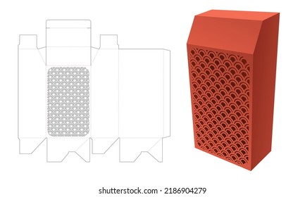 Chamfered box with Japanese stenciled die cut template and 3D mockup