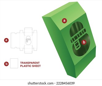 Chamfered box with stenciled snowman window die cut template and 3D mockup