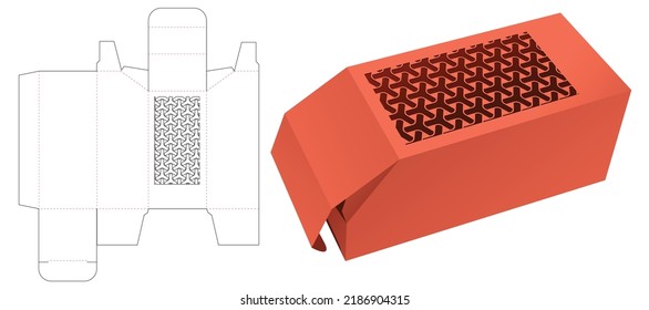 Chamfered flip box with Japanese stenciled die cut template and 3D mockup