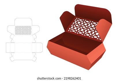 Chamfered flip food box with stenciled on flip die cut template and 3D mockup