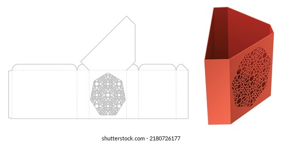 Chamfered stationery box with stenciled pattern die cut template and 3D mockup