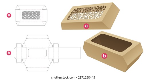 Chamfered tray with stenciled Arabic pattern lid die cut template and 3D mockup
