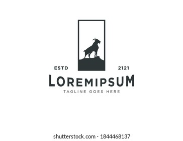 Chamois Hipster Vintage Logo Design Inspiration. Mountain Goat Vector Template. Illustration of a The Goat Climbs Up The Mountain.