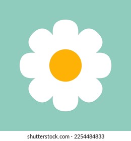 Chamomile with big petals on mint background vector illustration. Cartoon drawing of white camomile or daisy for decoration or pattern design. Blossom, spring flowers, summer, nature concept